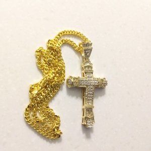 3.5 inch Gold Cross Charm Pendant Full Ice Out Diamonds Crucifix